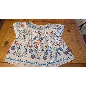 SHEIN CURVE 1XL Off Shoulder Smocked Top White Floral Print